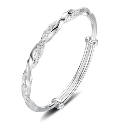 925 Sterling Silver Original Pretty Weave Bangles Bracelet for Women Fashion Party Wedding Engagement Jewelry Adjustable