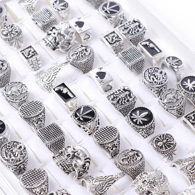 Pack of 20pcs Retro Punk Gothic Antique Silver Plated Metal Rings Jewelry For Men Women
