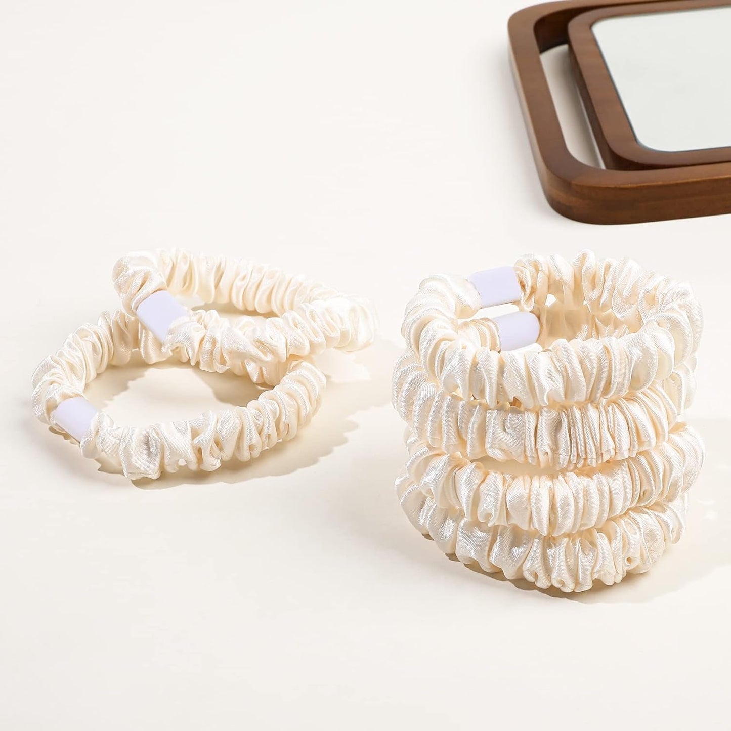 Hair Ties Satin Scrunchies - Small Mini Scrunchy for Women Thick Thin Hair Accessories Cute Soft No Slip Hair Elastics Ponytail Holder for Curly Hair No Damage Hairties Gift for Girls… Champagne