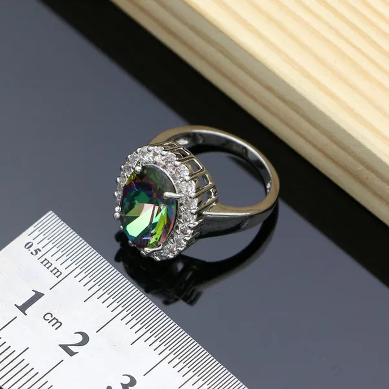 Mystic Rainbow Fire Topaz Jewelry Sets Women 925 Sterling Silver Jewelry Earrings/Pendant/Necklace/Rings/Bracelet - WORLD TIME VISITS