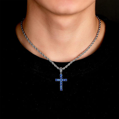 18K Gold Plated Iced Out Cubic Zirconia Classic Ankh Nail Mini Cross Egyptian Pendant Necklace Hip Hop Jewelry for Men Women with Stainless Rope Chain
