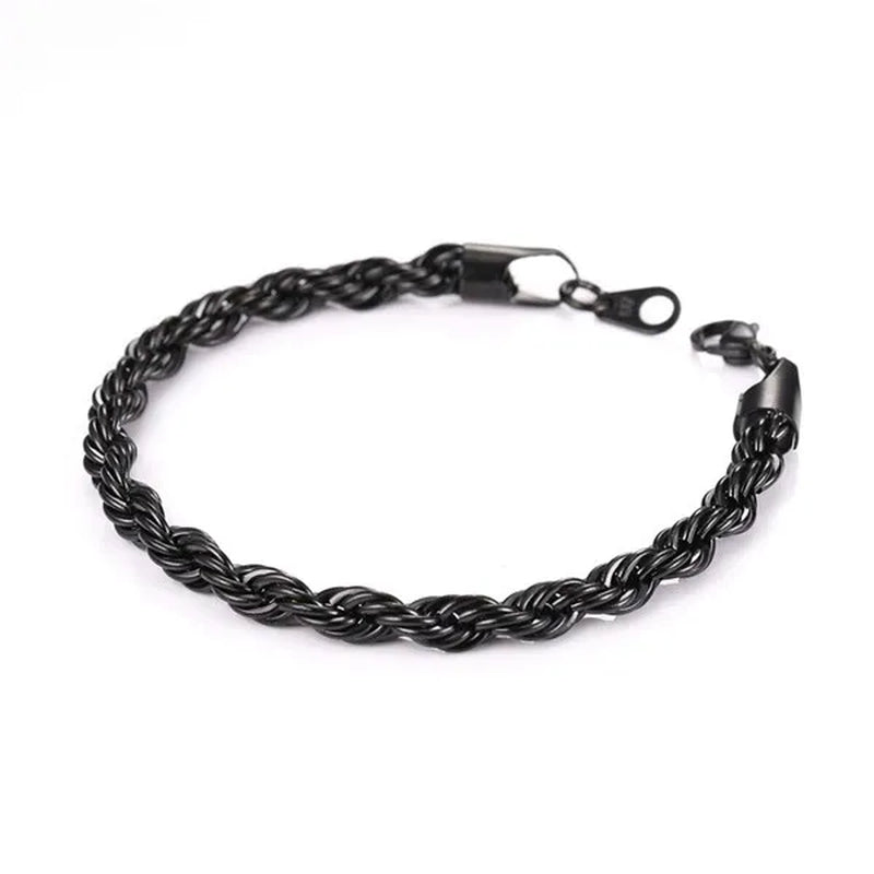 Cool Men Rope Chain Bracelet 6MM 8.3 Inches - 3 Colors Black, Silver, Gold