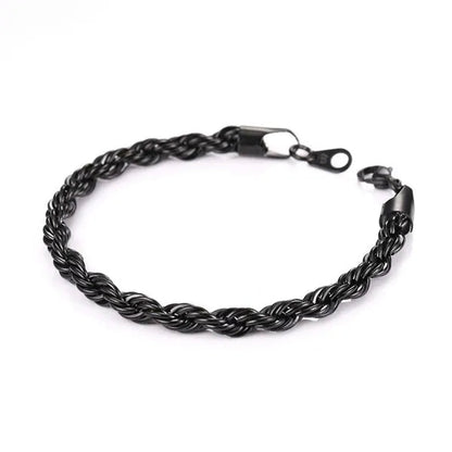 Cool Men Rope Chain Bracelet 6MM 8.3 Inches - 3 Colors Black, Silver, Gold