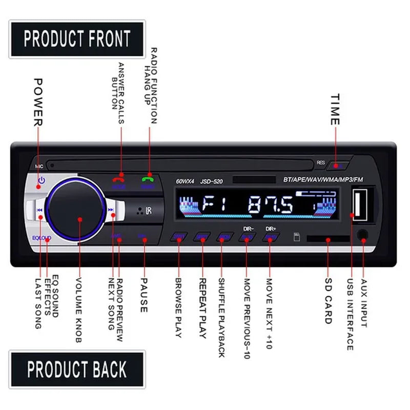 Newest 1 Din In-Dash Car Stereo Radio 12V Bluetooth Handsfree MP3 Audio Player Support USB/SD MMC Port 12V Car Stereo FM Radio MP3 Audio Player 1 Din Autoradio
