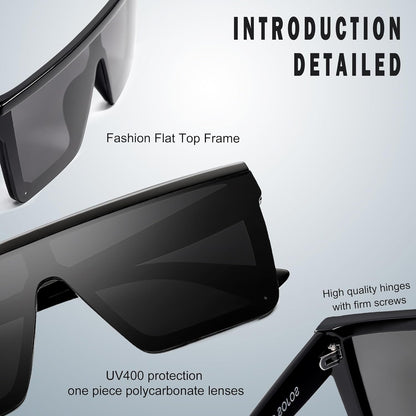 Square Big Sunglasses Women Thick Frame Flat Top Mirrored Sunnies Shades Goggle Siamese Lens SJ2117