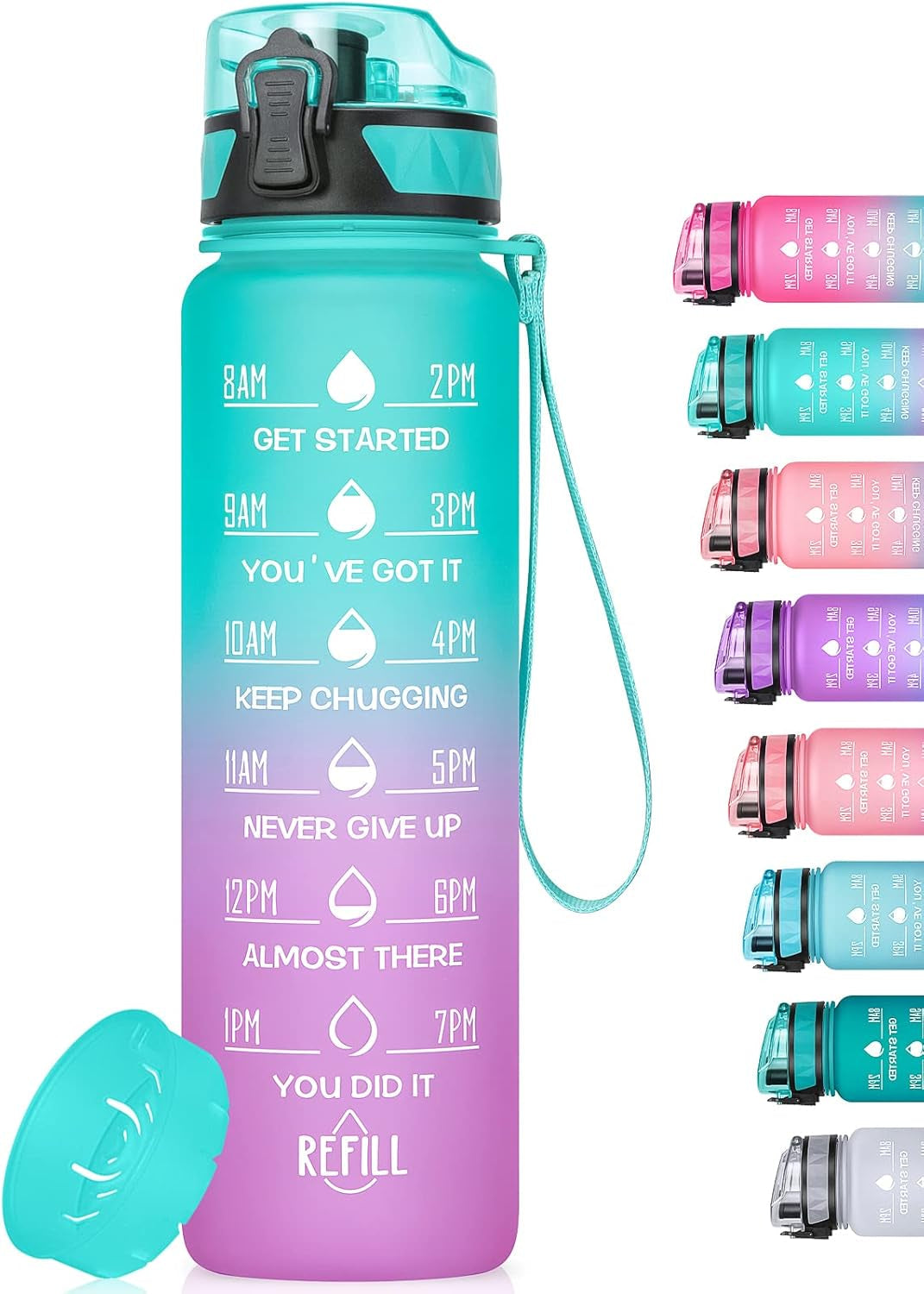 Motivational Water Bottle with Time Marker, 32 Oz (950 Ml), Bpa-Free Plastic, Easy Drink Straw, Fits Cup Holder - WORLD TIME VISITS