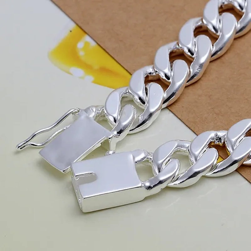Charm 925 Sterling Silver Design Noble Pretty 10MM Mens Chain Jewelry Fashion Geometric Bracelet