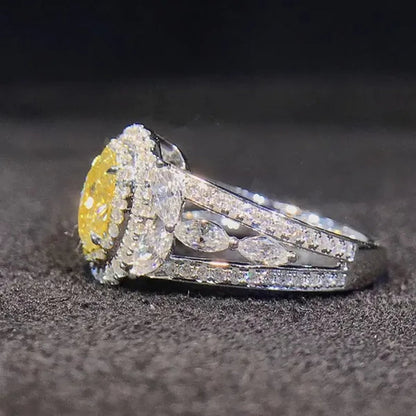 Trendy Silver Plated Lab Diamond White Sapphire Citrine Gemstone Rings for Women Engagement Proposal Gift Bridal Jewelry