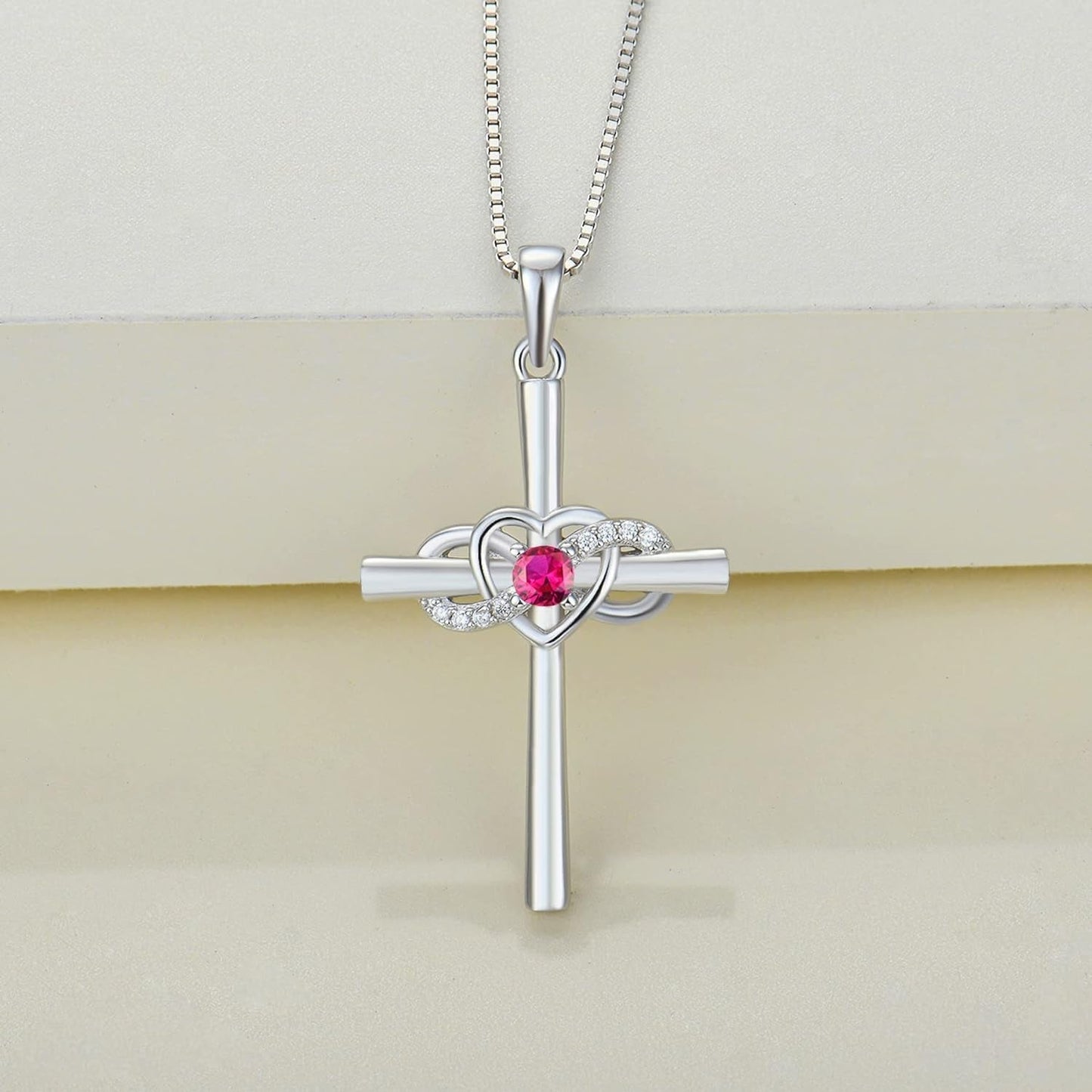 Women'S Cross Necklace Sterling Silver Infinity Heart Crucifix Pendant Gemstones Criss Jewelry