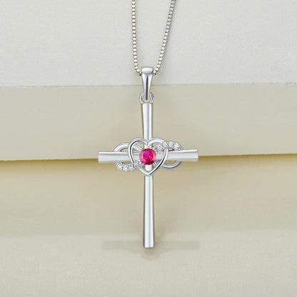 Women'S Cross Necklace Sterling Silver Infinity Heart Crucifix Pendant Gemstones Criss Jewelry