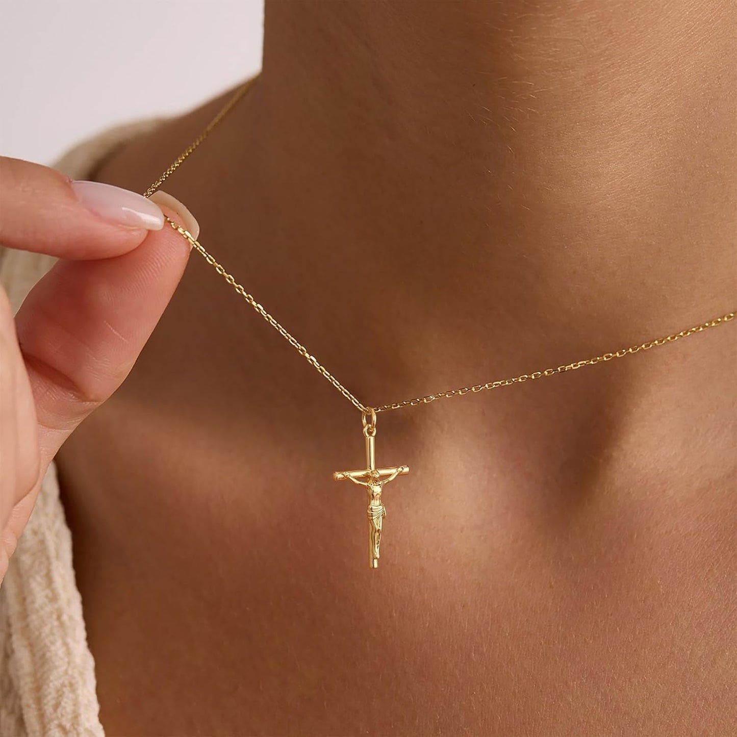 Cross Necklace for Women, Dainty 14K Gold Plated Cross Pendant Simple Long Necklaces for Women, Christian Faith Necklace Trendy Gold Jewelry Gifts for Easter