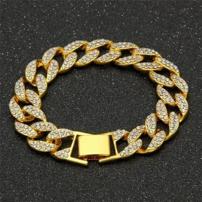 Hot jewelry diamond bracelet stainless steel bracelet Cuban men's gold bracelet platinum bracelet hip hop bracelet