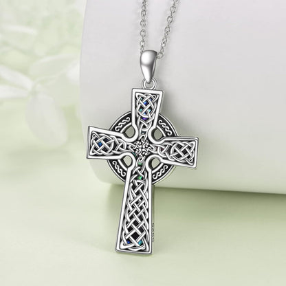 Celtic Knot Cross Necklace Sterling Silver Cross Pendant Abalone Shell Fashion Jewelry Gift for Women Girls