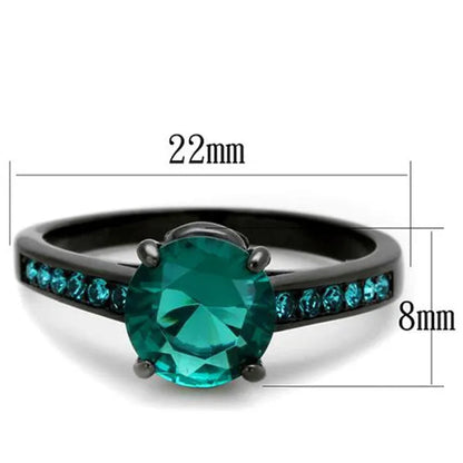 2.16 Ct Blue Zircon AAA CZ Black Stainless Steel Engagement Ring Women's Size 5-10