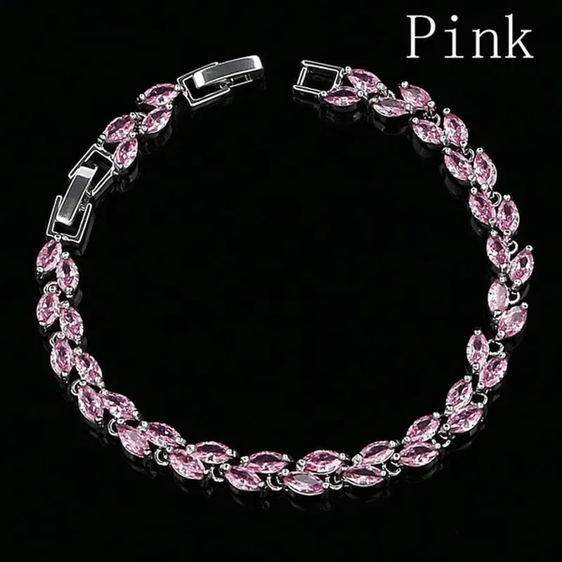 Trendy 2019 Cubic Zirconia Jewelry 925 Silver Leaf Charm CZ Crystal Female Bracelets Bangles for Women