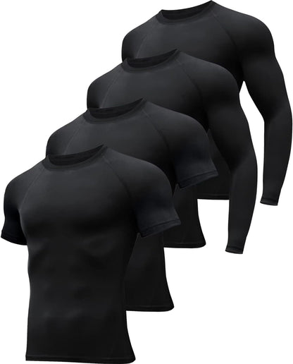 4/5 Pack Workout Compression Shirts Men Long/Short Sleeve Rash Guard Athletic Undershirt Gear T Shirt for Sports - WORLD TIME VISITS