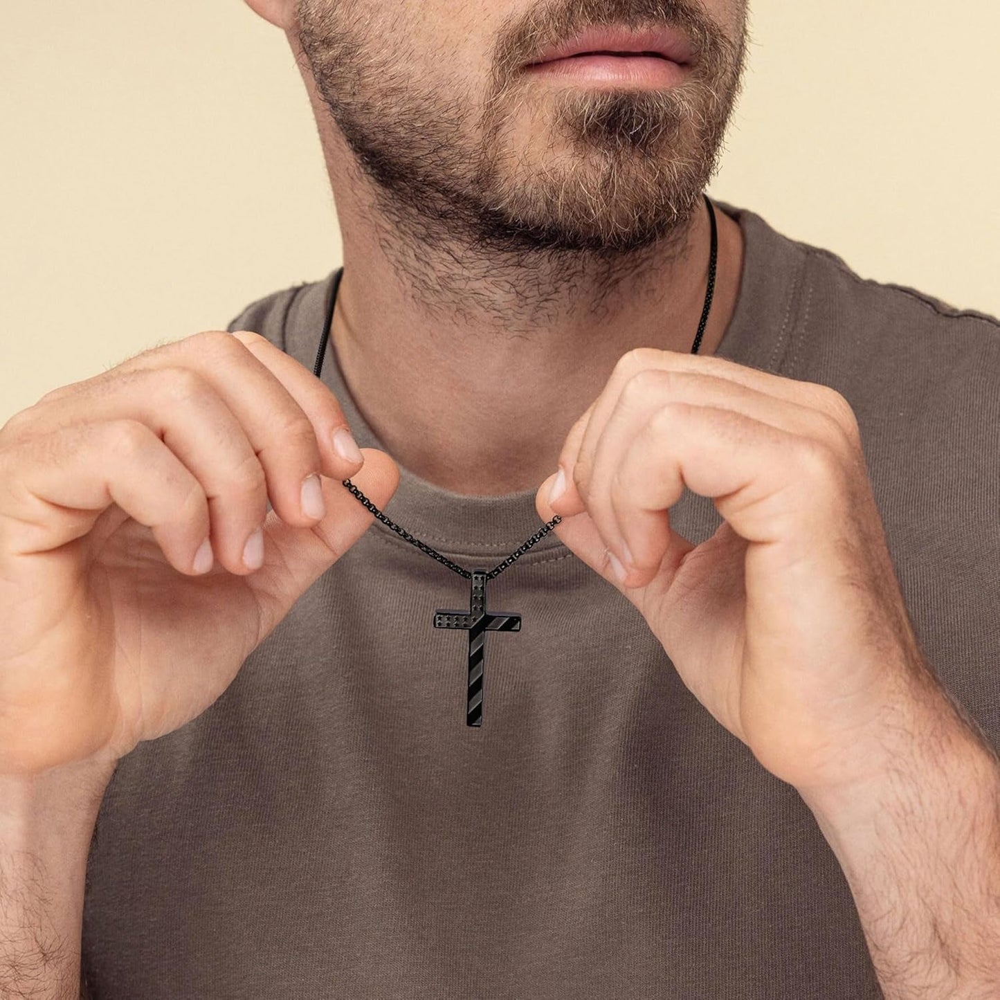 Valentines Day Gifts for Him Men Boys 2 Pcs Cross Necklace - Silver Black Stainless Steel Bible Verse Cross Chain Pendant Necklace for Men Christian First Communion Jewelry Gift 18-24 Inches