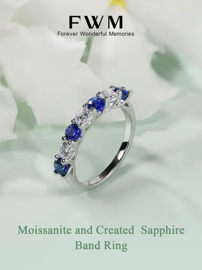 D Color VVS1 Clarity Moissanite and Sapphire/Ruby/Emerald Rings for Women, Solid 925 Sterling Silver, Anniversary Birthday Mothers Day Jewelry Gift, Stackable Wedding Ring, Size 4-11