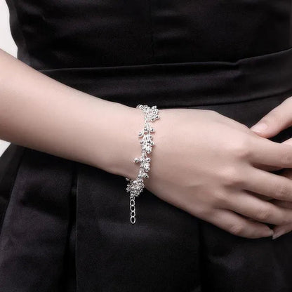 Women's Charm 925 Sterling Silver Fringe Line Frosted Beads Bracelets Elegant Necklace Bridal Wedding Jewelry Set
