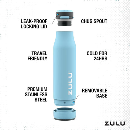 Ace Vacuum Insulated Stainless Steel Water Bottle with Chug Spout, Leak-Proof Locking Lid and Removable Base for School, Backpack, Sports, Gym, Travel