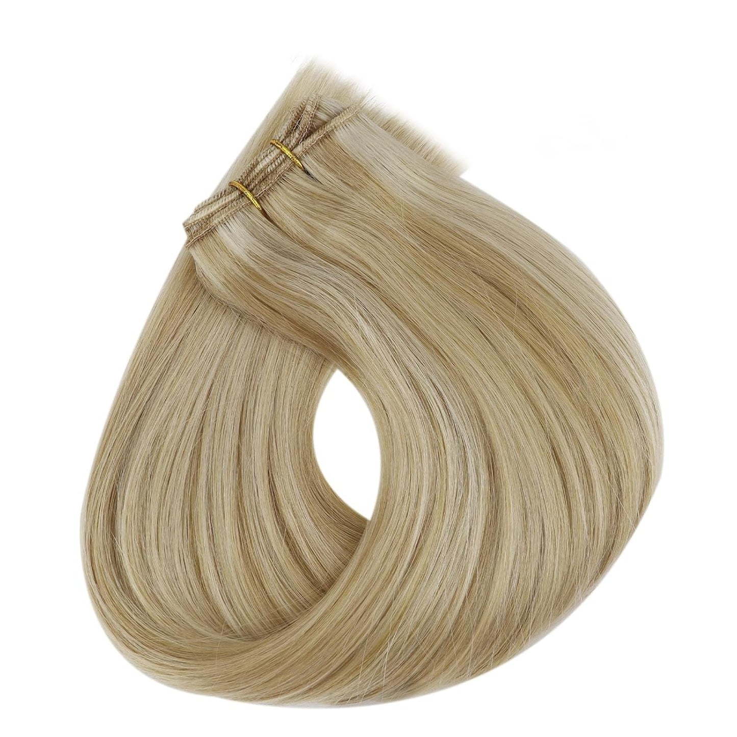 20 Inch Blonde Hair Extensions Real Human Hair Weft Extensions Color Dirty Blonde Mix Platinum Blonde Weft Hair Extensions Human Hair Sew in Hair Extensions Silky Soft Hair Weft 105G