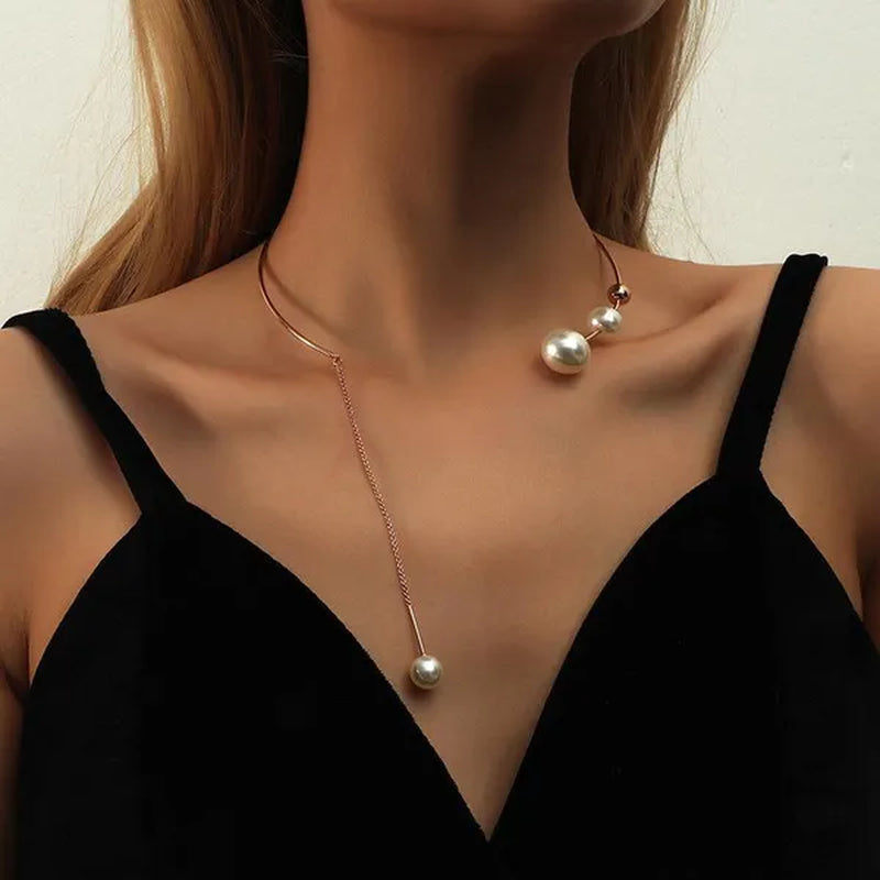 1Pcs Pearl Choker Necklace Elegant Big White Imitation Pearl Choker Necklace Clavicle Chain Fashion Necklace for Women Wedding Jewelry Collar