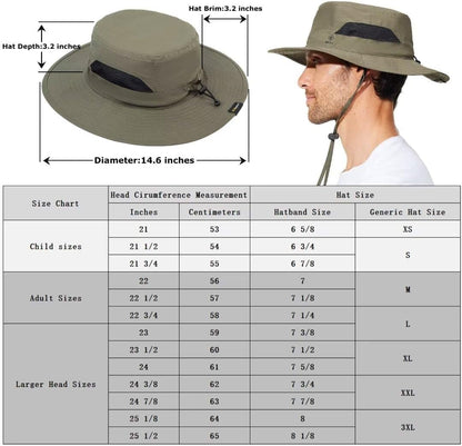 Fishing Hat for Mens Sun Hat Wide Brim Bucket Hat SPF UV Protection XL XXL Large Size Big Head Hiking Beach Safari