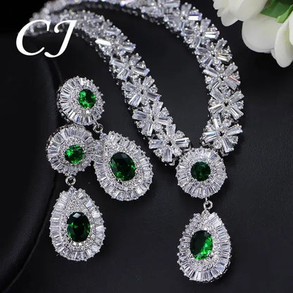 CANDICE Twinkling CZ Stone Setting Luxury Water Drop Pendant Necklace and Earrings Elegant White Gold Plating Jewelry Wedding Set Bridal Accessories for Bride
