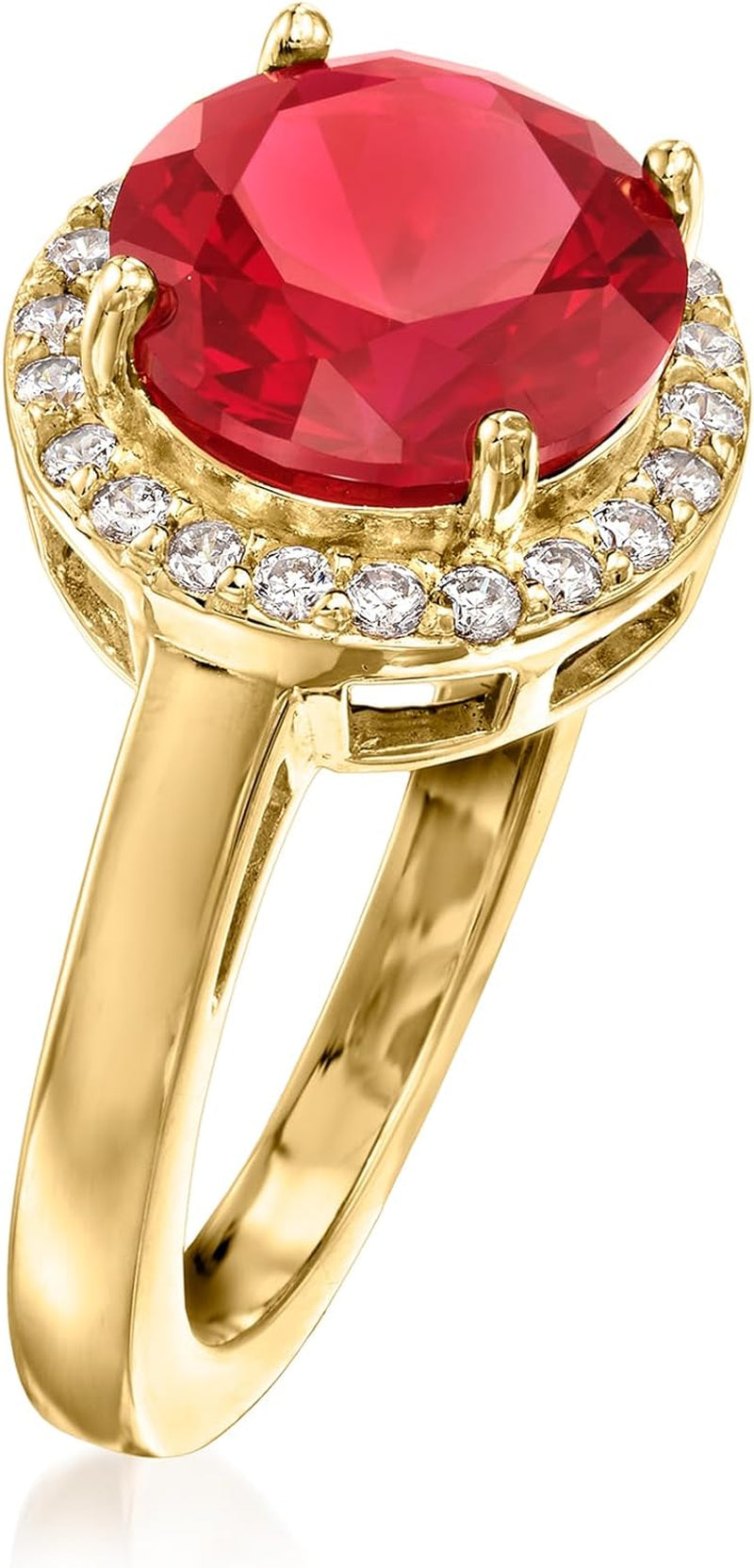 3.40 Carat Simulated Ruby and .33 Ct. T.W. CZ Ring in 18Kt Gold over Sterling