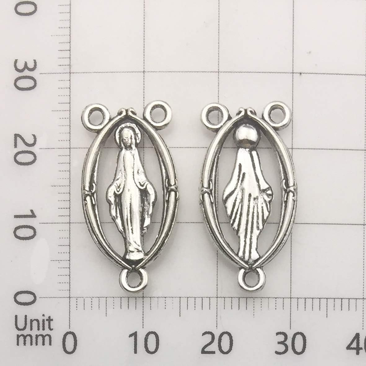 100G (60Pcs) Antique Silver Cross Jesus Maria Our Lady Miraculous Centerpiece Crucifix Medal Charms Pendants for Crafting, Jewelry Findings Making Accessory for DIY Rosary Necklace Bracelet (M154)