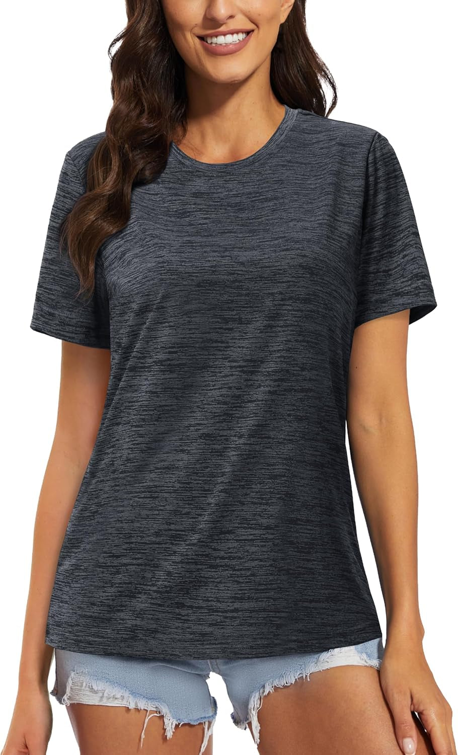 Women'S Workout Shirts Crewneck Short Sleeve Moisture Wicking Lightweight Tops for Gym Athletic Sports - WORLD TIME VISITS