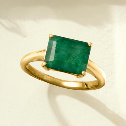 2.70 Carat Emerald Ring in 18Kt Gold over Sterling. Size 9