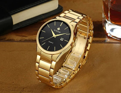 relojes hombre 2020 WWOOR Gold Watch Men Luxury Mens Quartz Wristwatch Business Watch Stainless Steel Waterproof Auto Date Clock with gift box