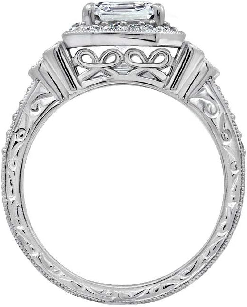 Platinum or Gold Plated Sterling Silver Antique Ring Set with Asscher-Cut Infinite Elements Cubic Zirconia (Previously Amazon Collection) - WORLD TIME VISITS