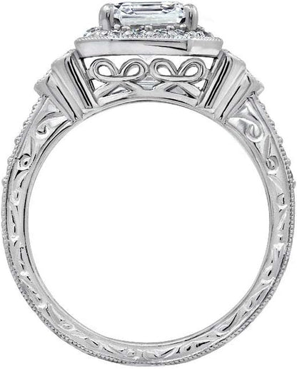 Platinum or Gold Plated Sterling Silver Antique Ring Set with Asscher-Cut Infinite Elements Cubic Zirconia (Previously Amazon Collection) - WORLD TIME VISITS