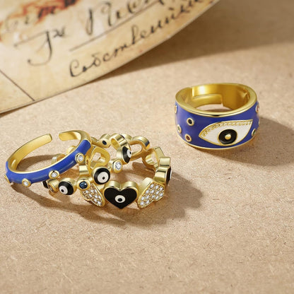 4PCS Evil Eye Ring Set Y2K Colorful Enamel Adjustable Gold Rings for Women Aesthetic Trendy Ring Set for Teen Girls