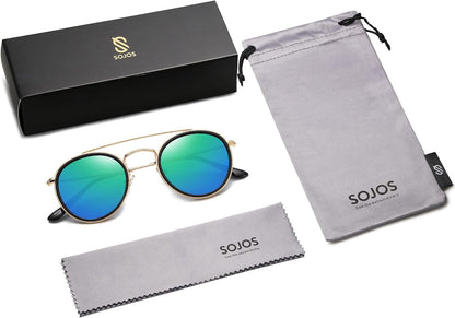 Retro Vintage round Polarized Sunglasses for Women Men Small Double Bridge Circle Sunnies SJ1104