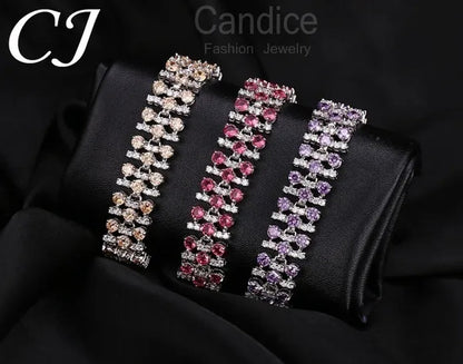 CANDICE Blue Crystal Elegant Bridal Wristband Bracelet White CZ Wedding Bangle Jewelry