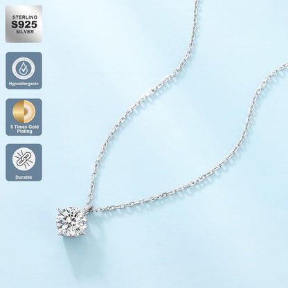 Moissanite Pendant Solitaire Necklace for Women, 0.5CT/1CT/2CT/3CT/4CT Lab Created Diamond with VVS1 Clarity D Color, Adjustable 14K White Gold Plated S925 Sterling Silver Chain for Anniversary Christmas Day Mother'S Day Valentines Gift