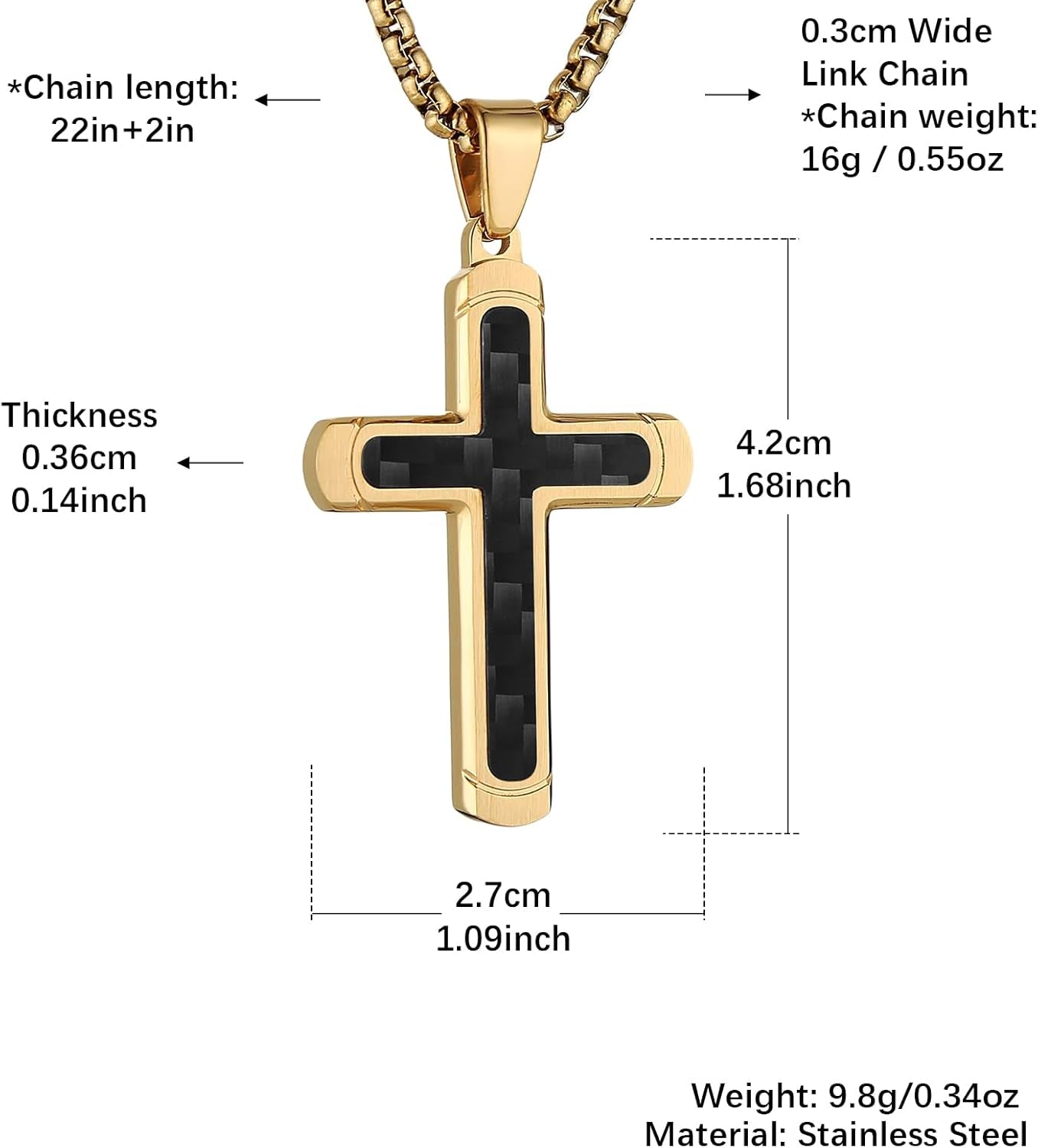 Inlaid Carbon Fiber Cross Pendant for Men High Polished Stainless Steel Cross Pendant Christian Faith Jewelry Gift