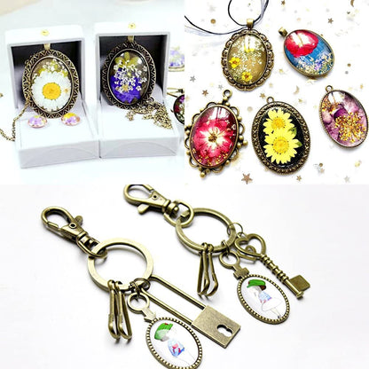 70Pcs Oval Pendant Set, 35Pcs 5 Colors Pendant Trays and 35 Pieces Bright Glass Cabochon Dome Tiles for Bracelet Necklace Crafting DIY Jewelry Gift Making