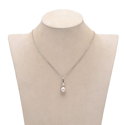 925 Sterling Silver Spoon Shaped South Sea Cultured White Pearl Pendant Necklace