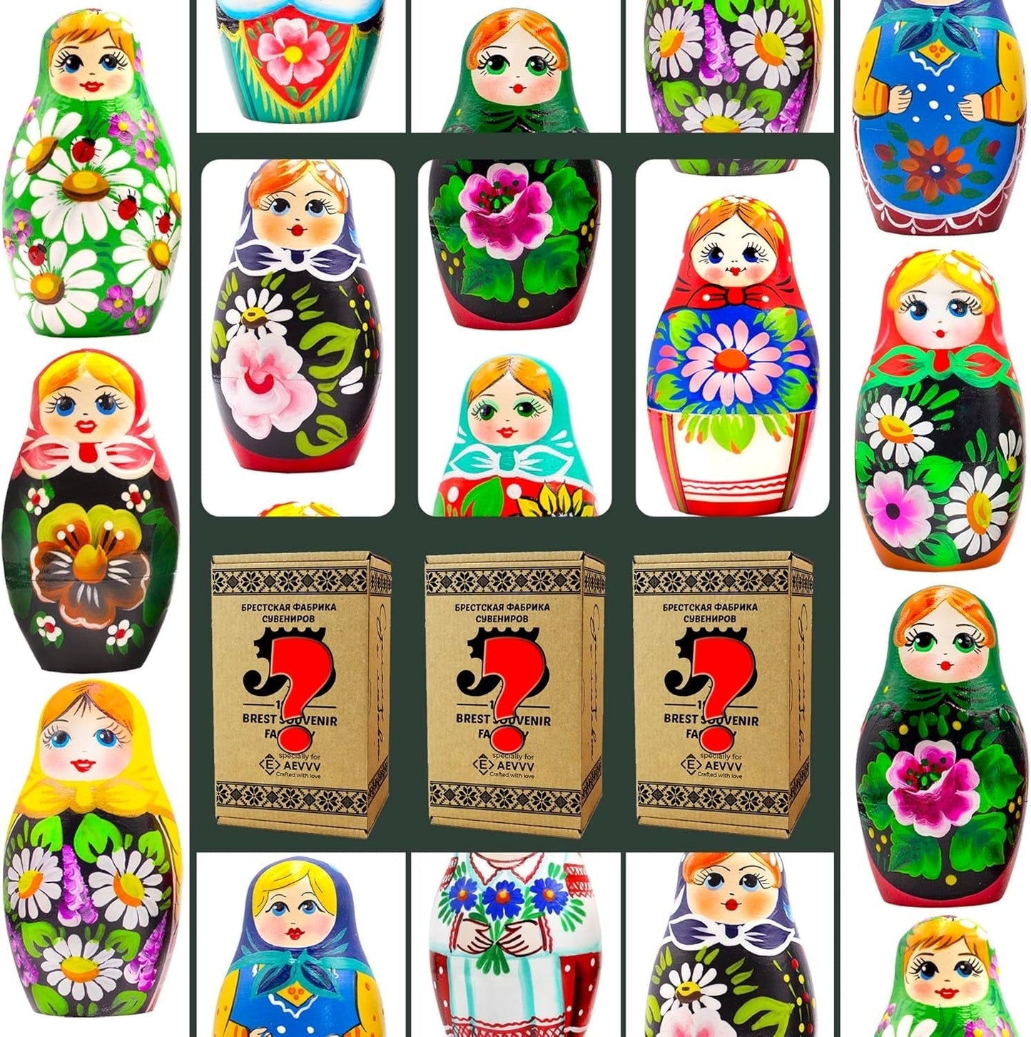 Wooden Russian Matryoshka Lot of 3 Random Sets by 5 Figures