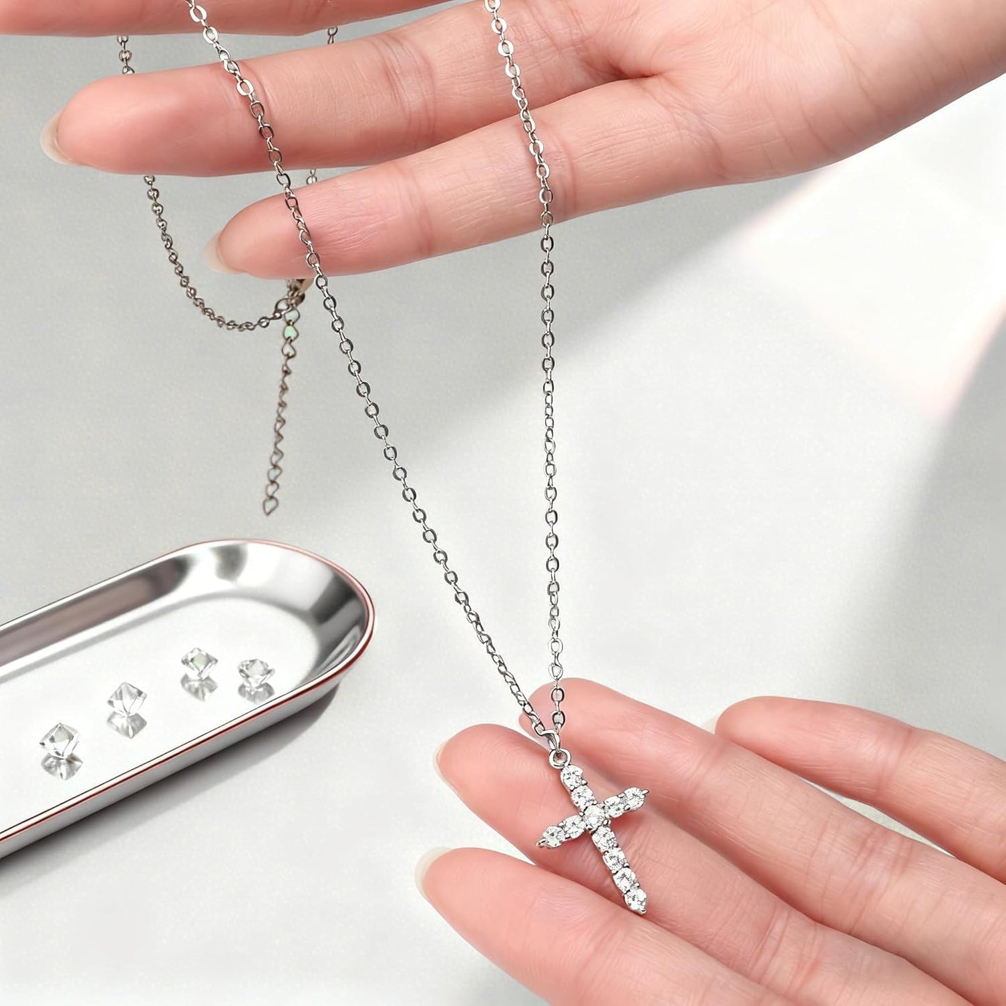 Crown Cross Necklace for Women, 14K Gold Silver Cubic Zirconia Crown Cross Necklace, Diamond Gold Silver Cross Necklaces, Dainty Cross Faith Simple Trendy Charm Jewelry Gift for Women
