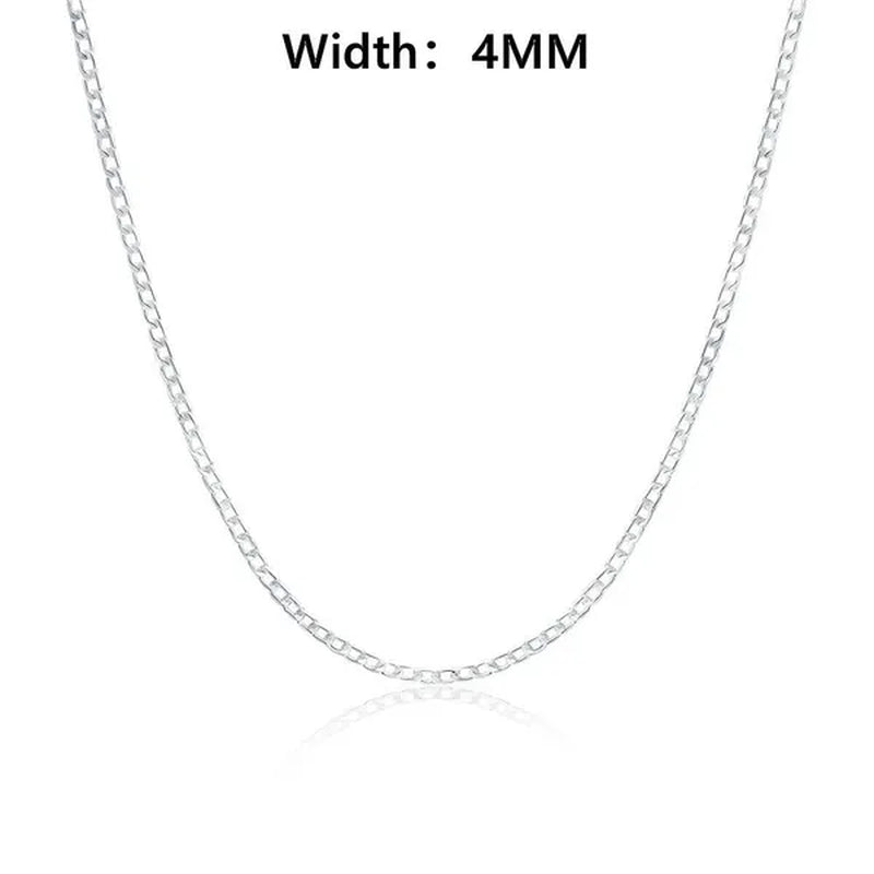 2PCS (Bracelet + Necklace) 925 Sterling Silver Women Men Fashion Jewelry Set Curb Chain Necklace Bracelet 925 Silver Jewelry High Quality Necklace Bracelet 16-30 Inches