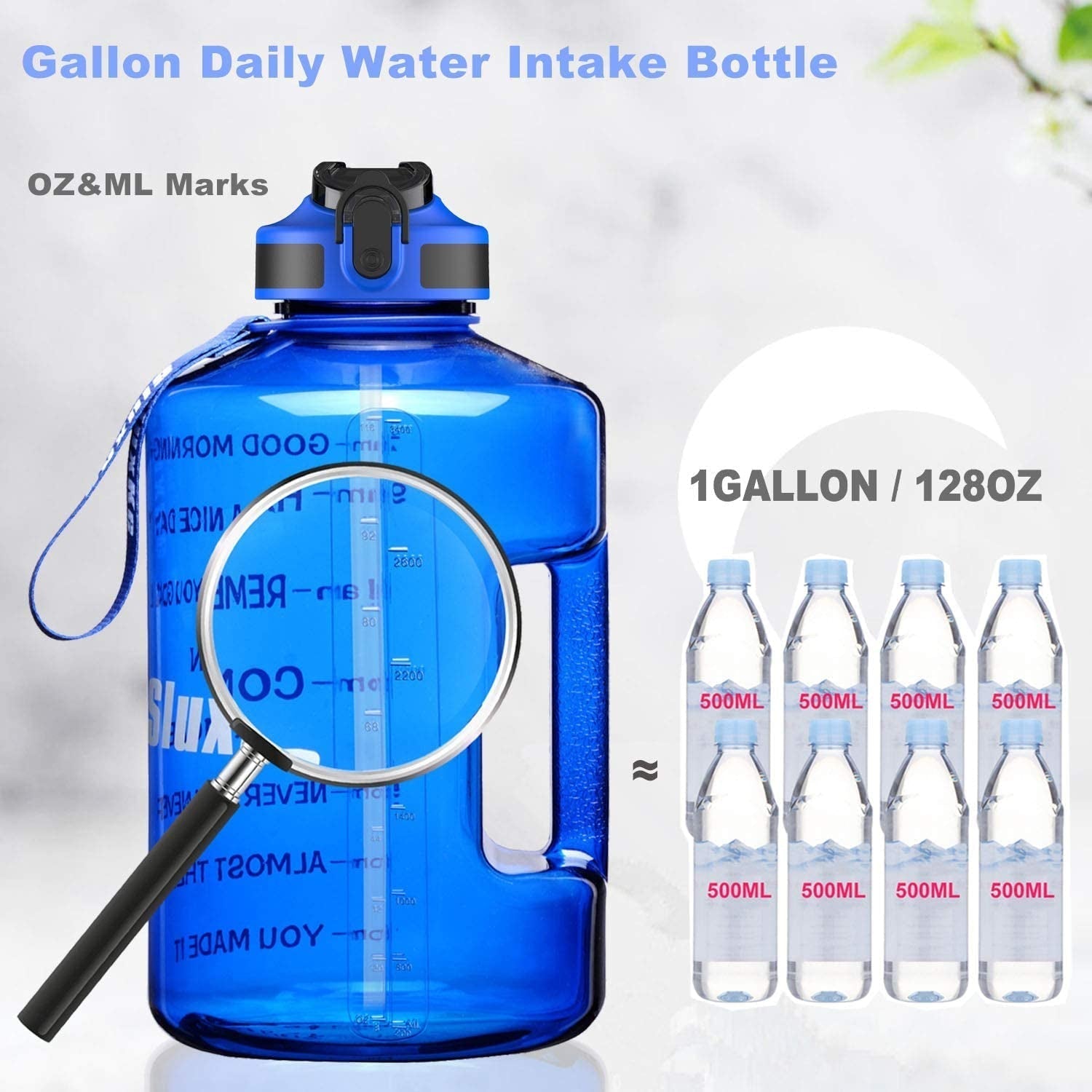 1 Gallon Motivational Sports Water Bottle with Time Marker, BPA Free 128Oz Leak Proof Jug, Black, Plastic, 128 Ounces, Fitness, Sports, Outdoor Activities - WORLD TIME VISITS
