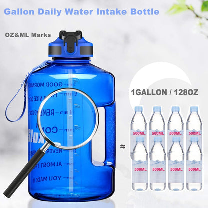 1 Gallon Motivational Sports Water Bottle with Time Marker, BPA Free 128Oz Leak Proof Jug, Black, Plastic, 128 Ounces, Fitness, Sports, Outdoor Activities - WORLD TIME VISITS