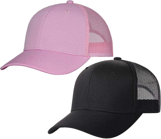 2 Pack Snapback Trucker Baseball Hats Mesh Back Adjustable Blank Ball Caps for Men Women - WORLD TIME VISITS