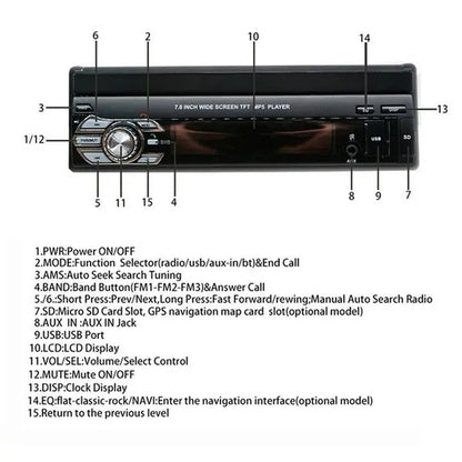 1DIN 7" HD Retractable Touch Screen Car Stereo Audio Bluetooth Car Radio Support Bluetooth/Usb/Aux/Fm/Am Mirrorlink+ SWC+ Rearview Camera (Optional)