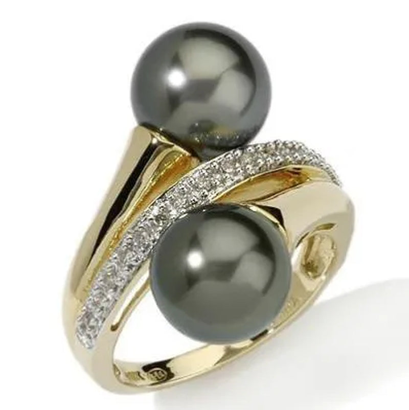 Elegant Ladies Ring 18K Gold Ring Unique Black Pearl Ring Party Jewelry Wedding Engagement Ring Anniversary Gift Size 5-11 - WORLD TIME VISITS